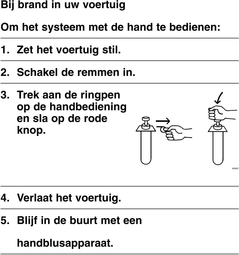 Trek aan de ringpen op de handbediening en sla op de rode knop.