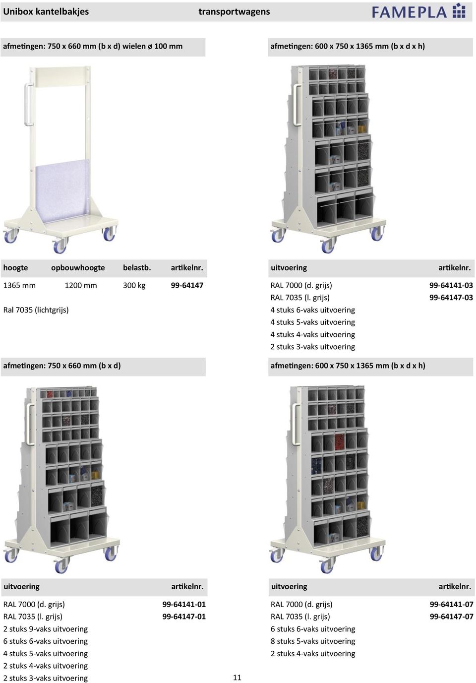 grijs) 99-64147-03 4 stuks 6-vaks 4 stuks 5-vaks 4 stuks 4-vaks 2 stuks 3-vaks afmetingen: 750 x 660 mm (b x d) afmetingen: 600 x 750 x 1365 mm (b x d x h) RAL