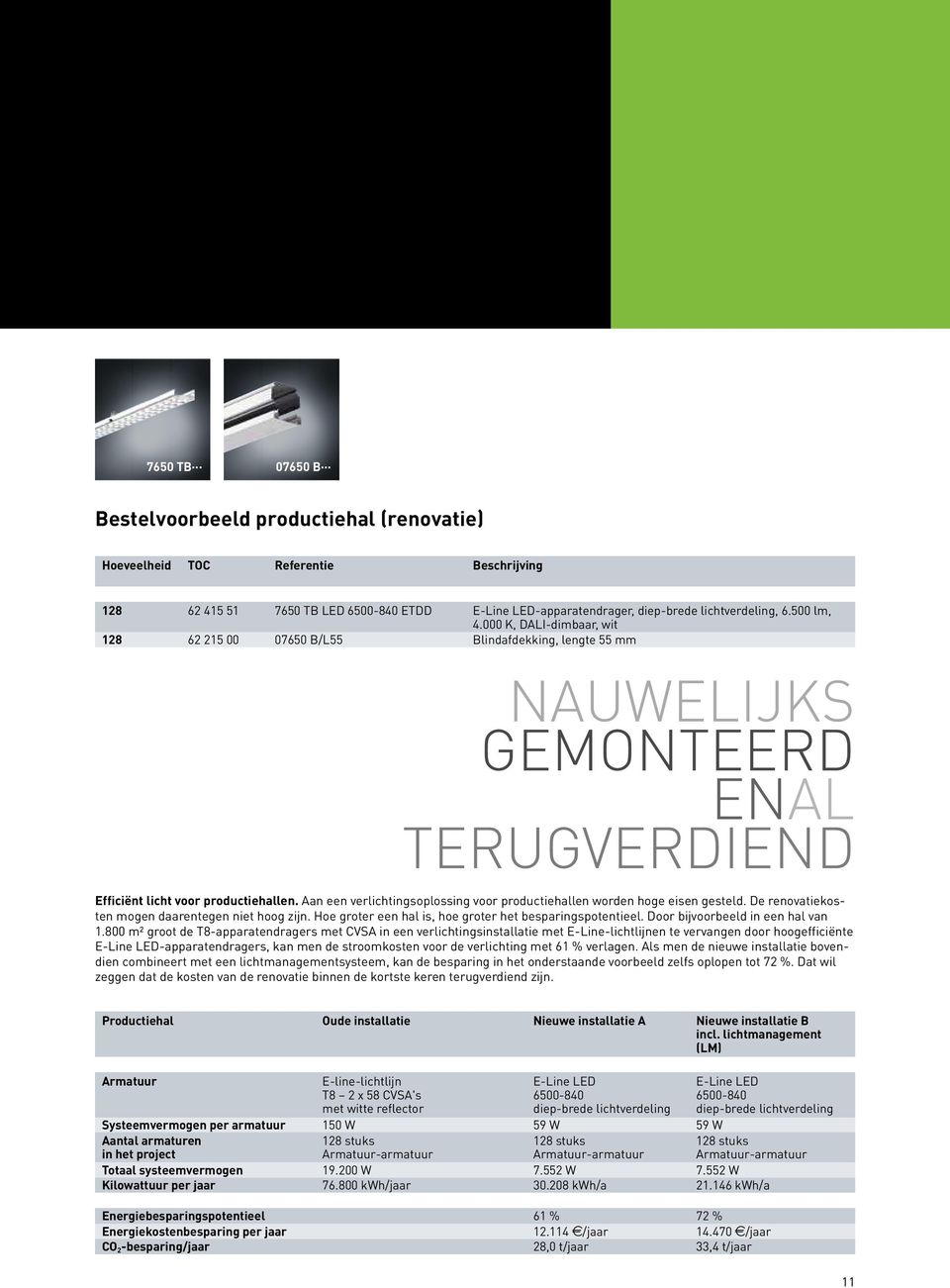 Aan een verlichtingsoplossing voor productiehallen worden hoge eisen gesteld. De renovatiekosten mogen daarentegen niet hoog zijn. Hoe groter een hal is, hoe groter het besparingspotentieel.