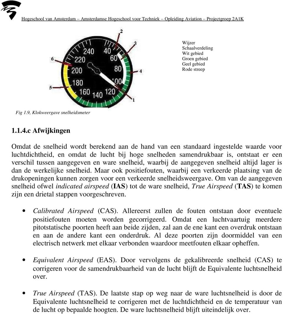 tussen aangegeven en ware snelheid, waarbij de aangegeven snelheid altijd lager is dan de werkelijke snelheid.