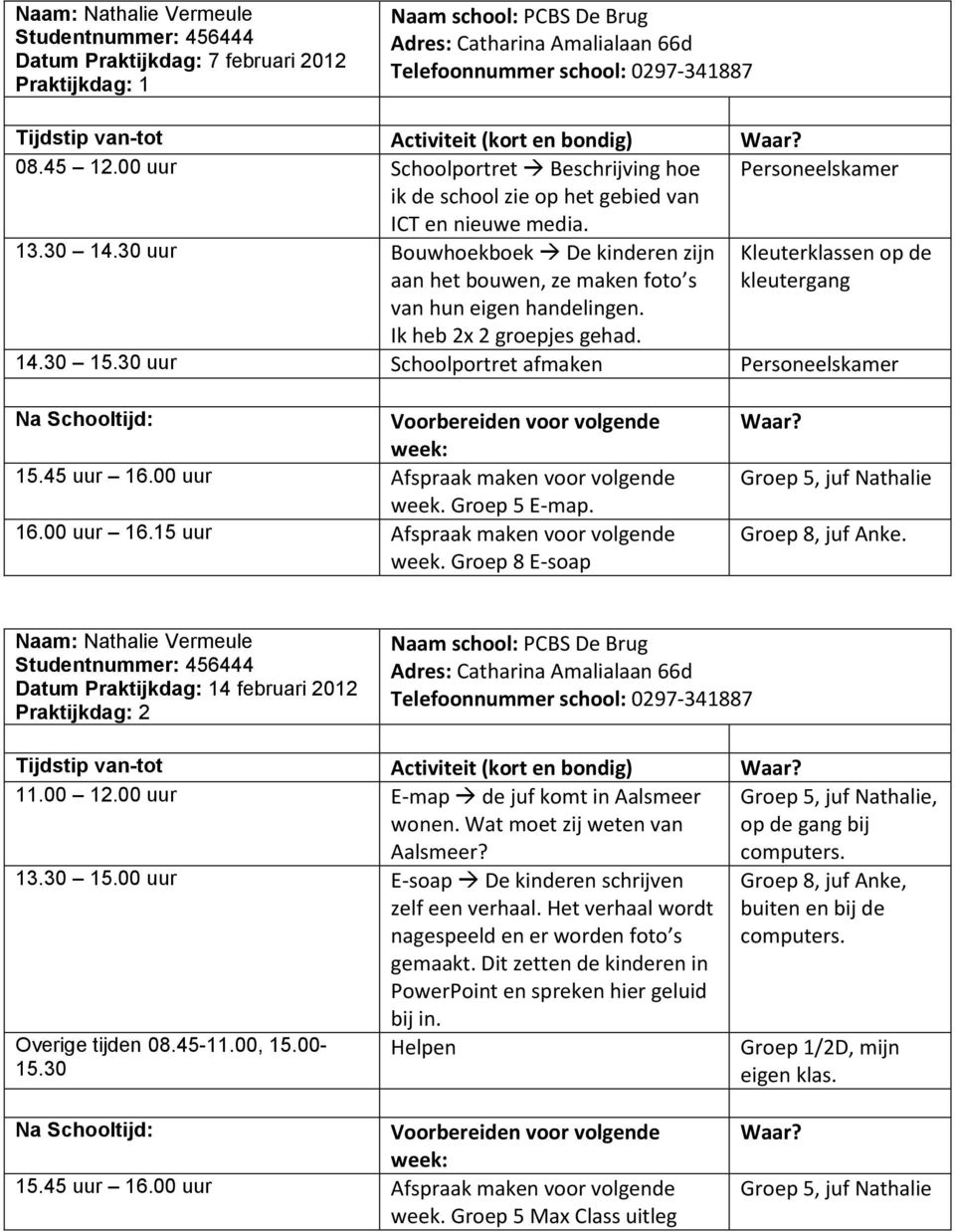30 uur Schoolportret afmaken Personeelskamer week. Groep 5 E-map. week. Groep 8 E-soap Datum Praktijkdag: 14 februari 2012 Praktijkdag: 2 11.00 12.00 uur E-map de juf komt in Aalsmeer wonen.