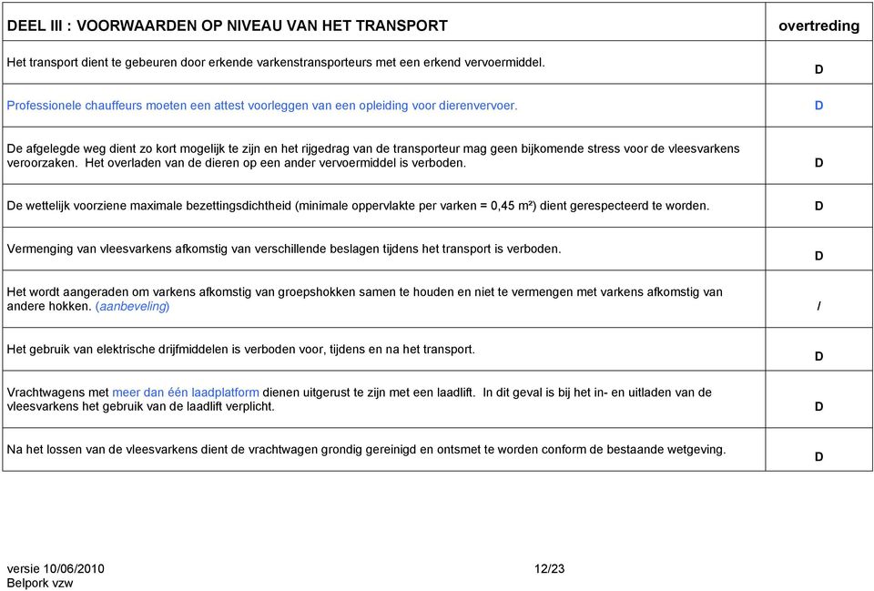 overtreding e afgelegde weg dient zo kort mogelijk te zijn en het rijgedrag van de transporteur mag geen bijkomende stress voor de vleesvarkens veroorzaken.