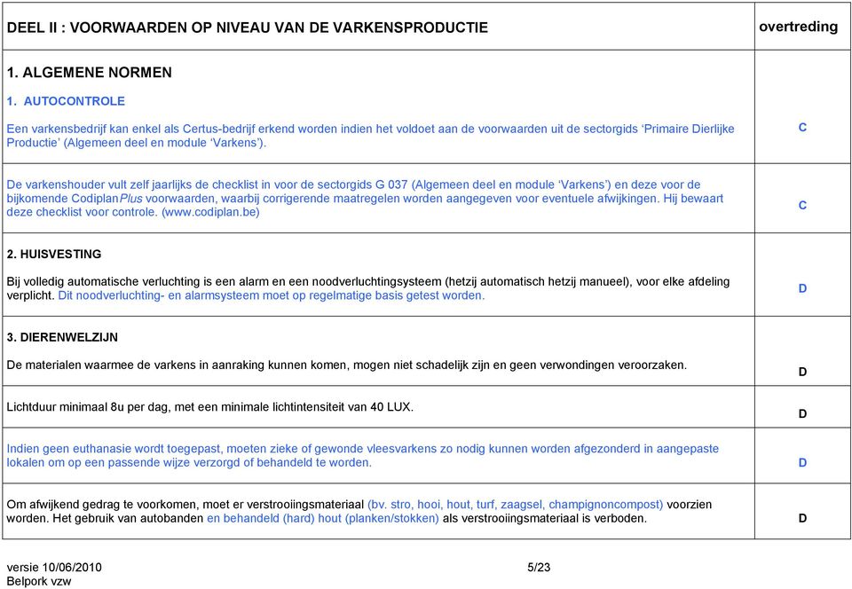 e varkenshouder vult zelf jaarlijks de checklist in voor de sectorgids G 037 (Algemeen deel en module Varkens ) en deze voor de bijkomende odiplanplus voorwaarden, waarbij corrigerende maatregelen