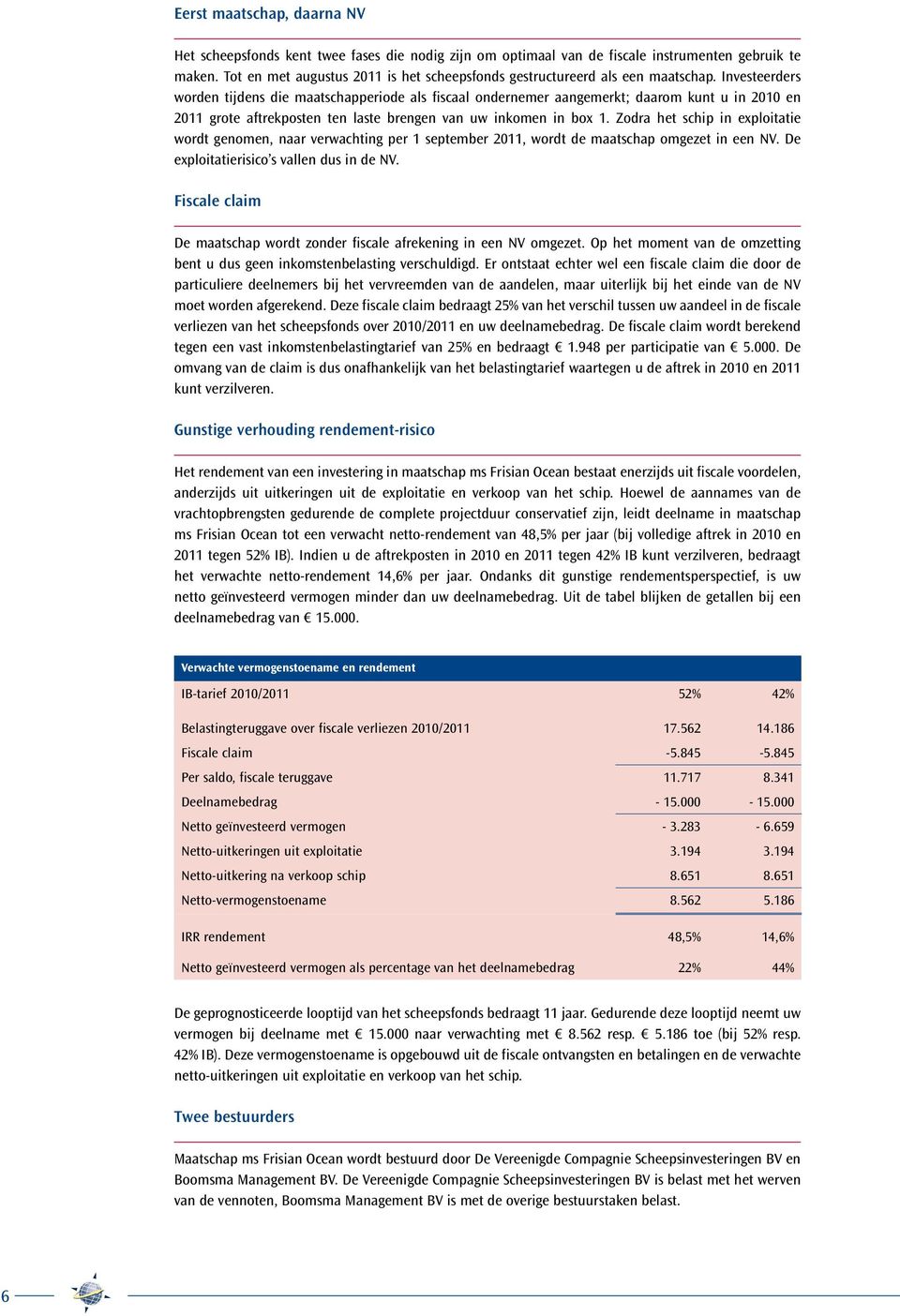 Investeerders worden tijdens die maatschapperiode als fiscaal ondernemer aangemerkt; daarom kunt u in 2010 en 2011 grote aftrekposten ten laste brengen van uw inkomen in box 1.