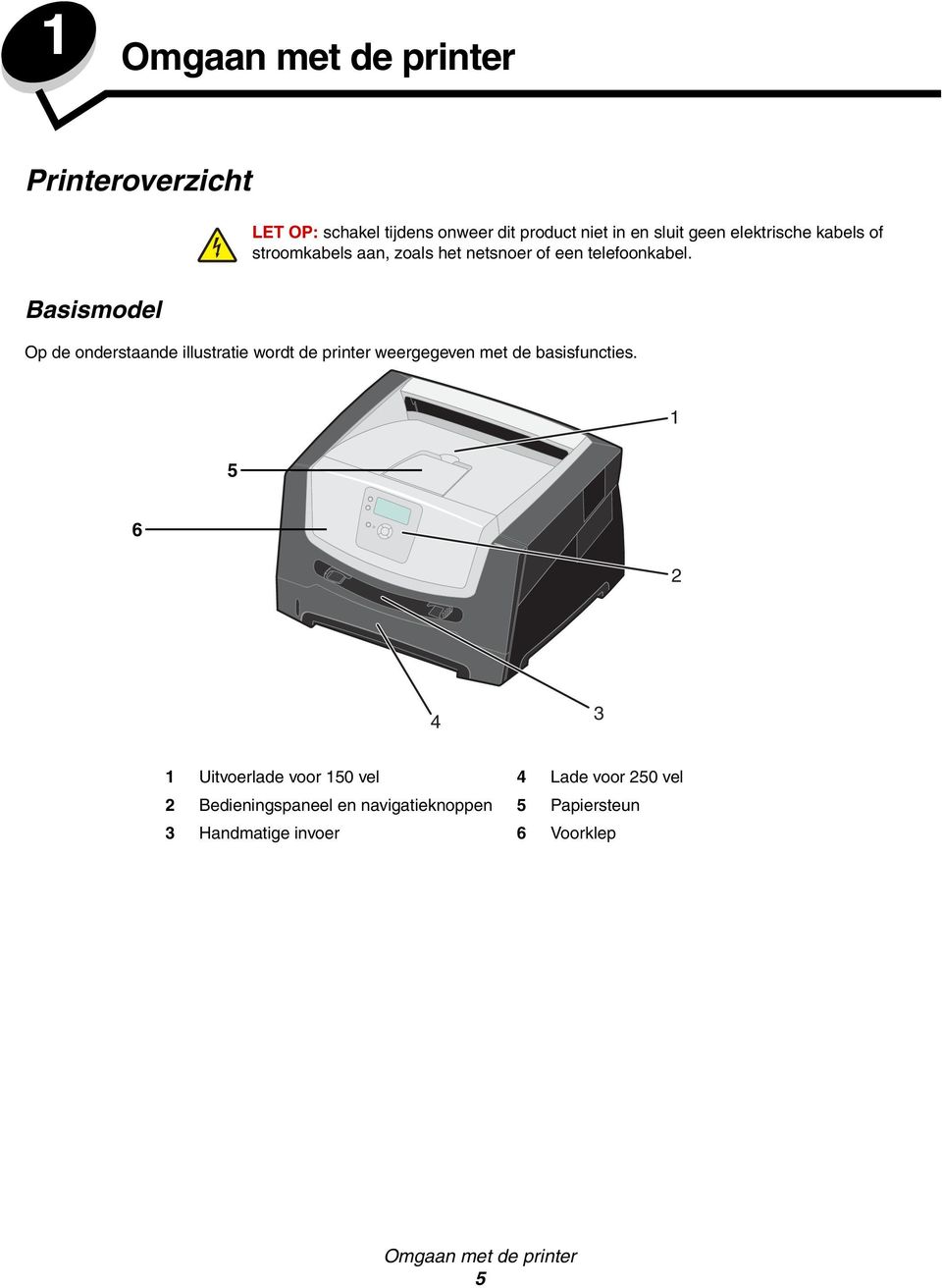 Basismodel Op de onderstaande illustratie wordt de printer weergegeven met de basisfuncties.