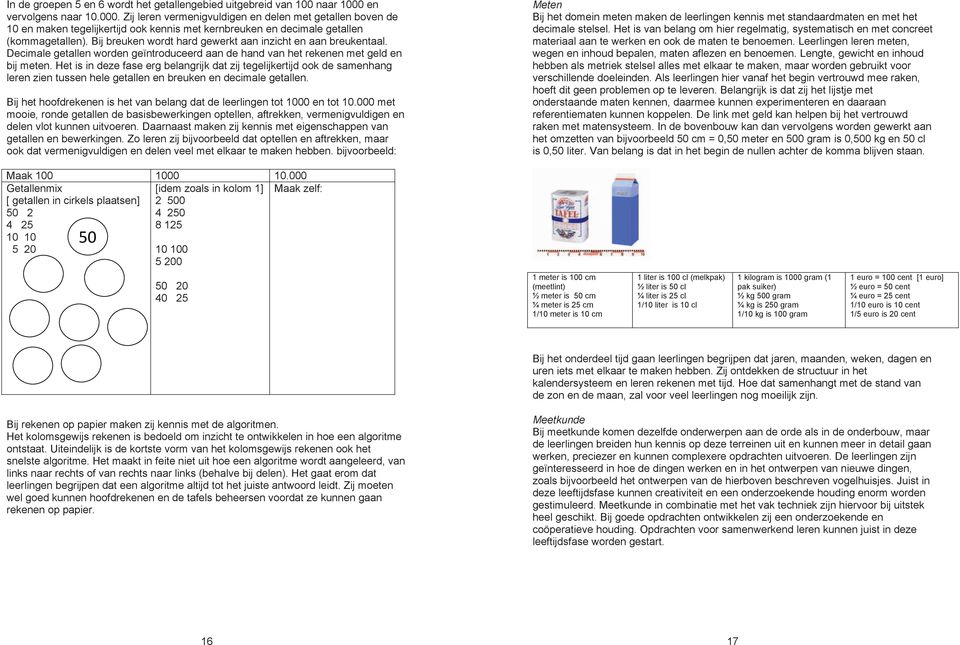 Bij breuken wordt hard gewerkt aan inzicht en aan breukentaal. Decimale getallen worden geïntroduceerd aan de hand van het rekenen met geld en bij meten.