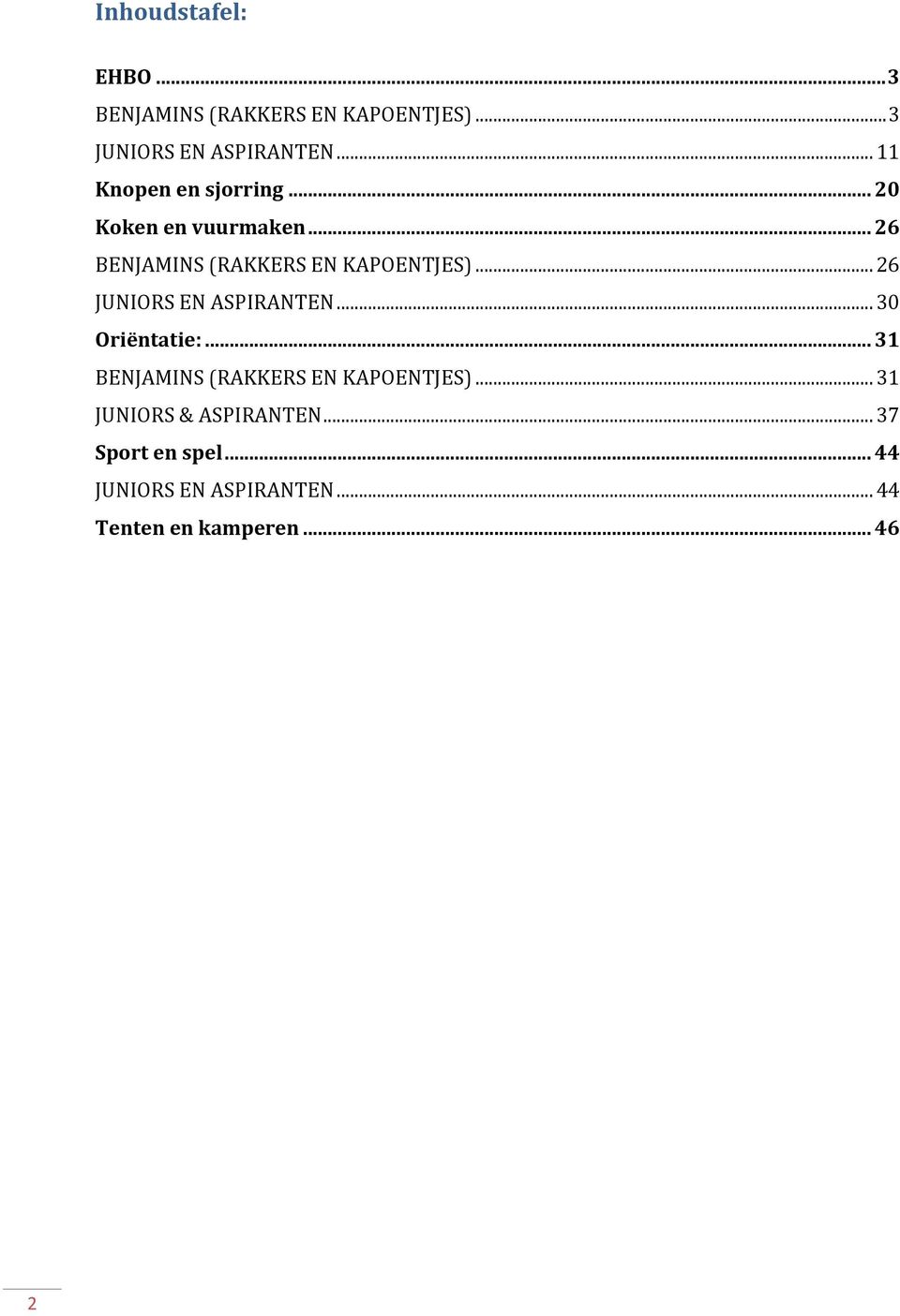 .. 26 JUNIORS EN ASPIRANTEN... 30 Oriëntatie:... 31 BENJAMINS (RAKKERS EN KAPOENTJES).