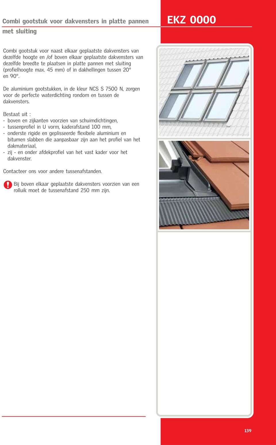 De aluminium gootstukken, in de kleur NCS S 7500 N, zorgen voor de perfecte waterdichting rondom en tussen de dakvensters.