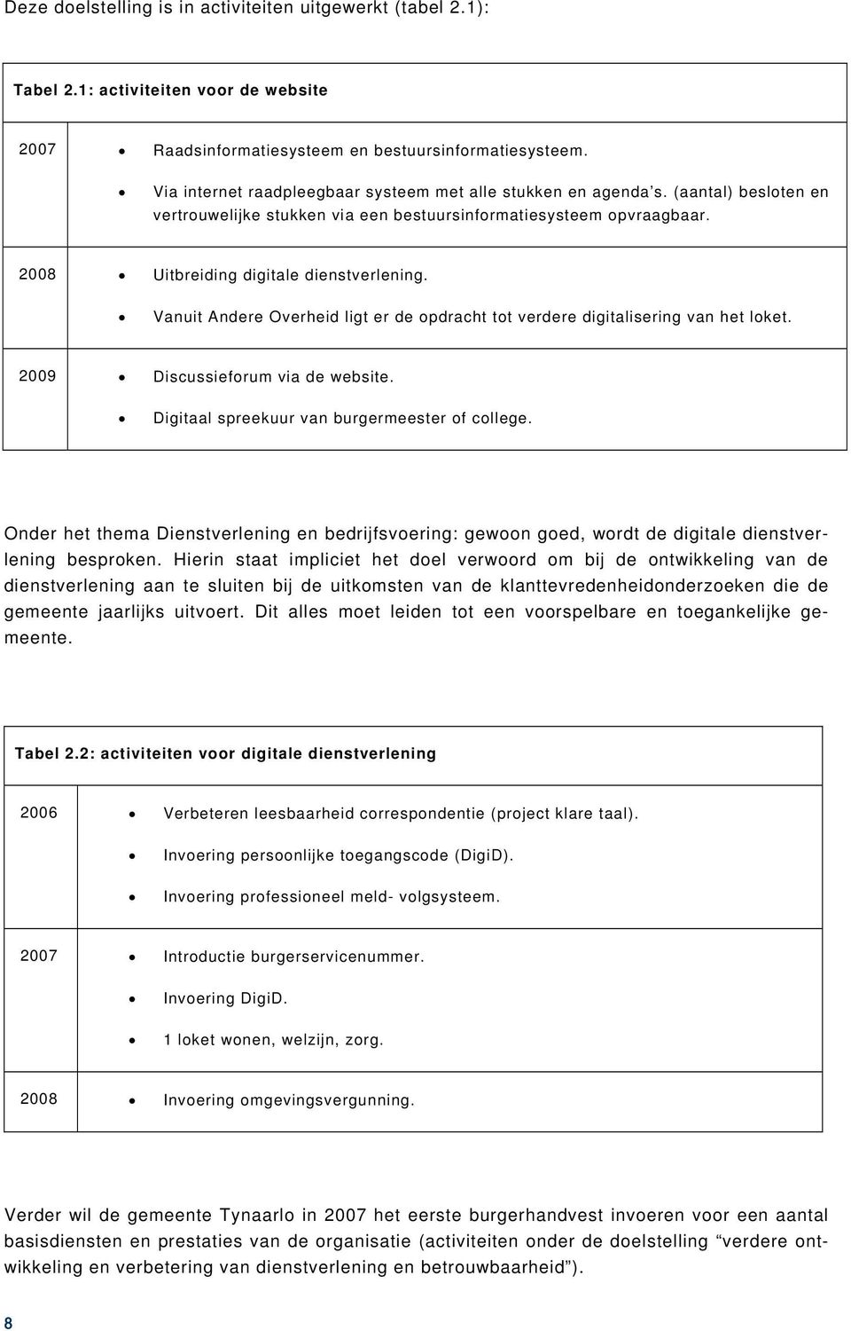 Vanuit Andere Overheid ligt er de opdracht tot verdere digitalisering van het loket. 2009 Discussieforum via de website. Digitaal spreekuur van burgermeester of college.