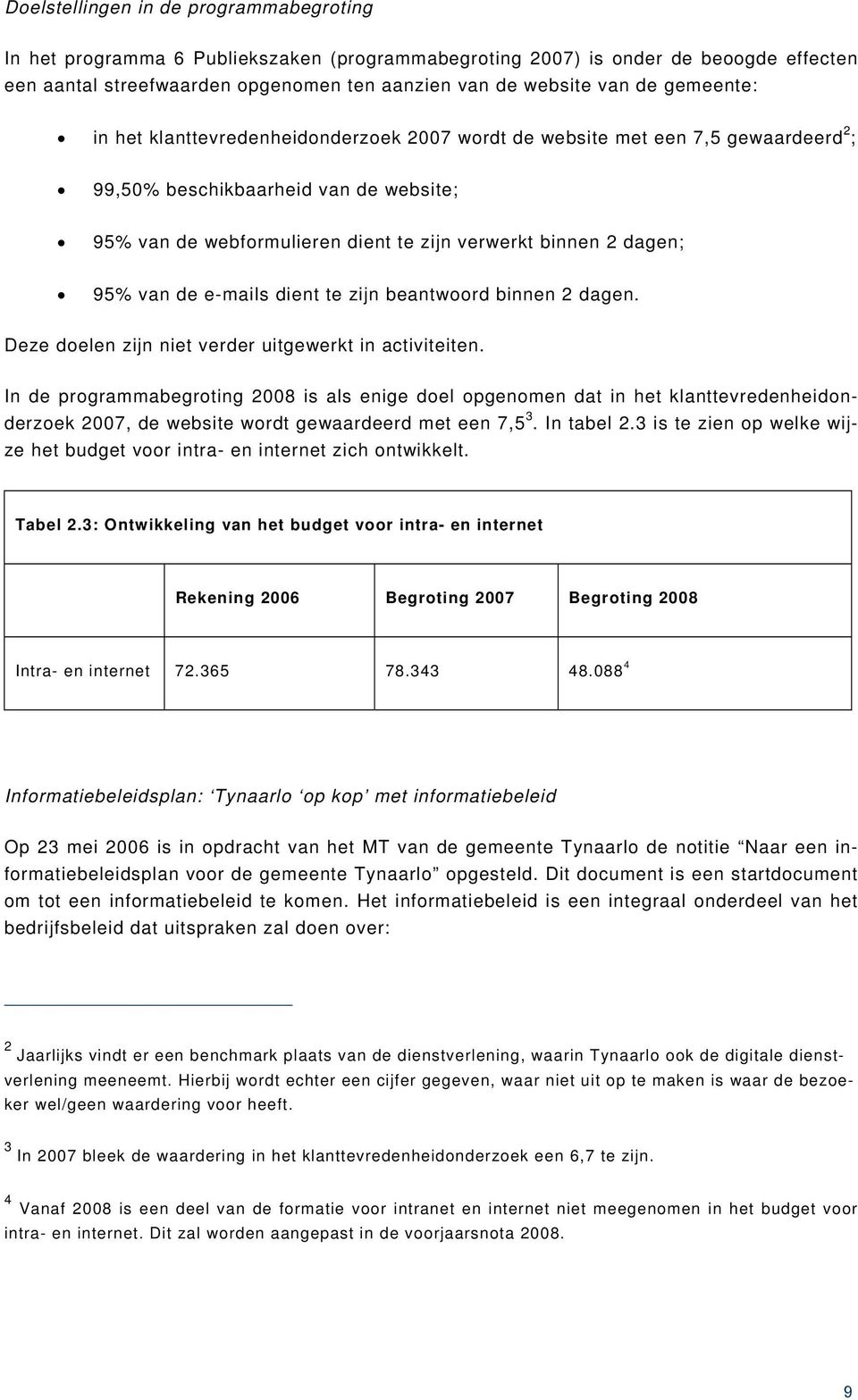 95% van de e-mails dient te zijn beantwoord binnen 2 dagen. Deze doelen zijn niet verder uitgewerkt in activiteiten.