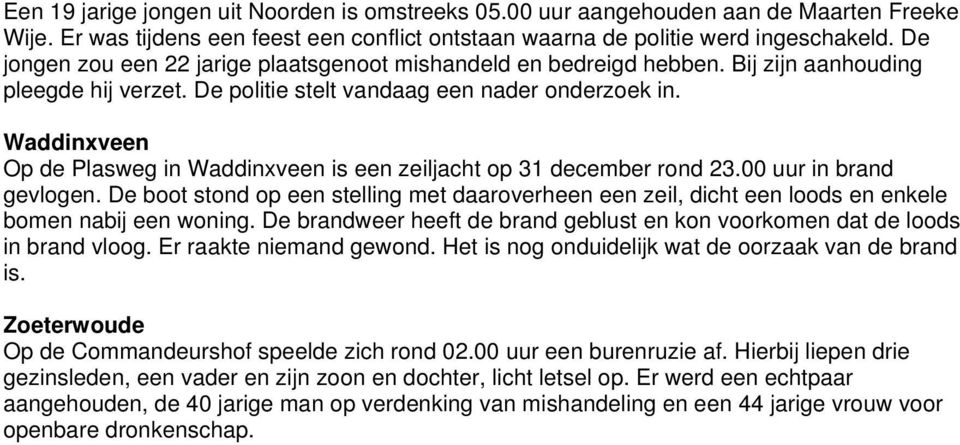 Waddinxveen Op de Plasweg in Waddinxveen is een zeiljacht op 31 december rond 23.00 uur in brand gevlogen.