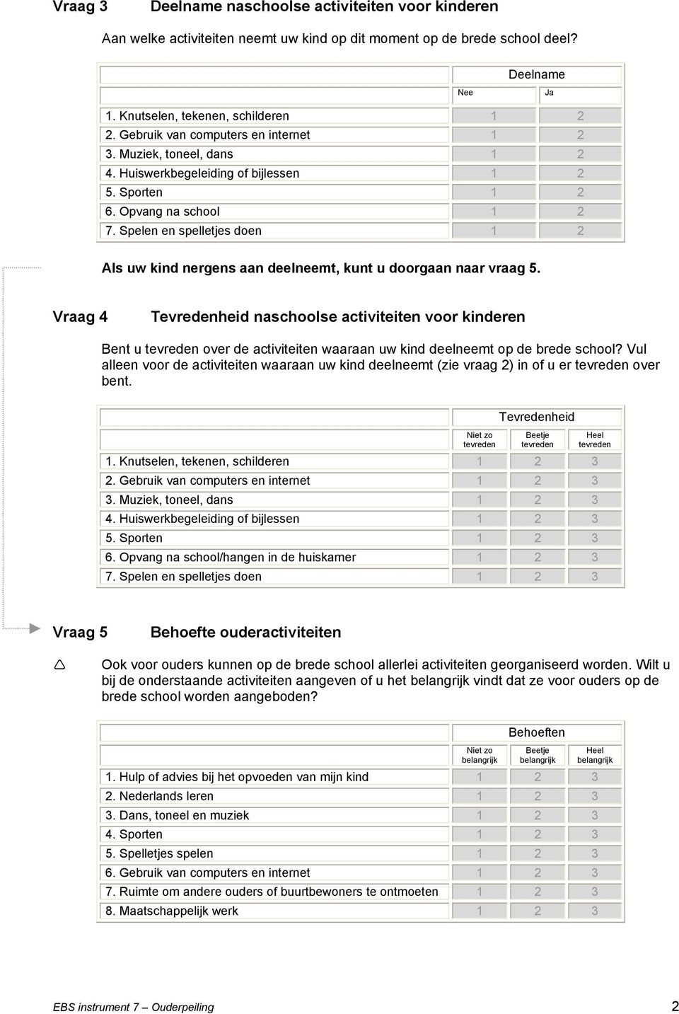 Spelen en spelletjes doen 1 2 Als uw kind nergens aan deelneemt, kunt u doorgaan naar vraag 5.