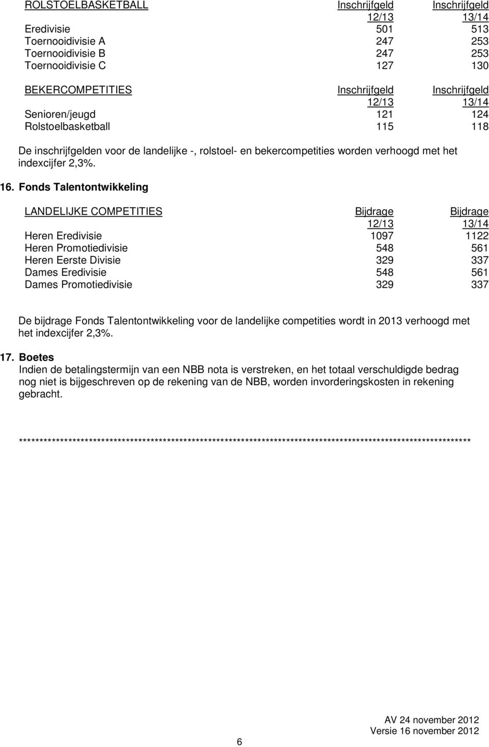 Fonds Talentontwikkeling LANDELIJKE COMPETITIES Heren Eredivisie 1097 1122 Heren Promotiedivisie 548 561 Heren Eerste Divisie 329 337 Dames Eredivisie 548 561 Dames Promotiedivisie 329 337 De