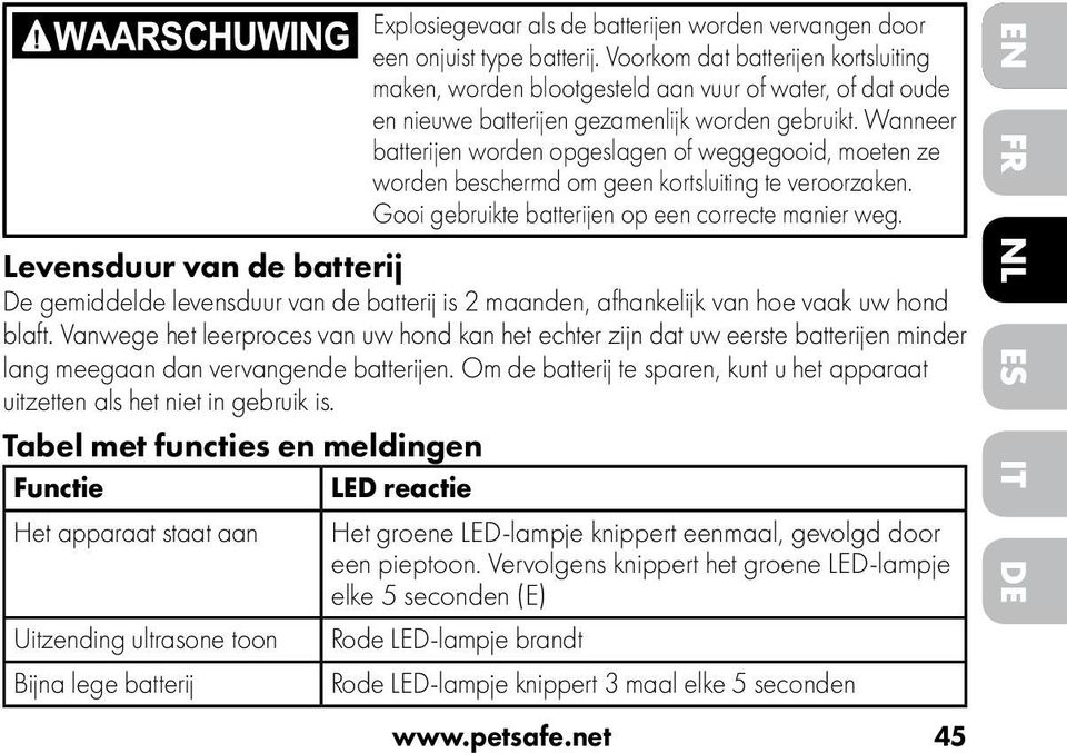 Wanneer batterijen worden opgeslagen of weggegooid, moeten ze worden beschermd om geen kortsluiting te veroorzaken. Gooi gebruikte batterijen op een correcte manier weg.