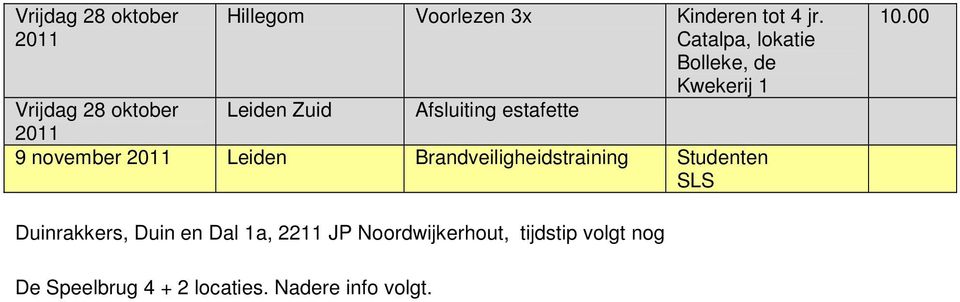 28 oktober 9 november Leiden Brandveiligheidstraining Studenten SLS Duinrakkers,