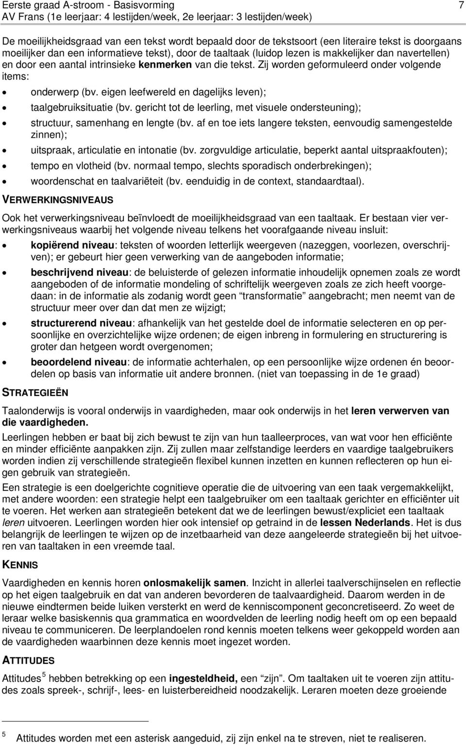 Zij worden geformuleerd onder volgende items: onderwerp (bv. eigen leefwereld en dagelijks leven); taalgebruiksituatie (bv.