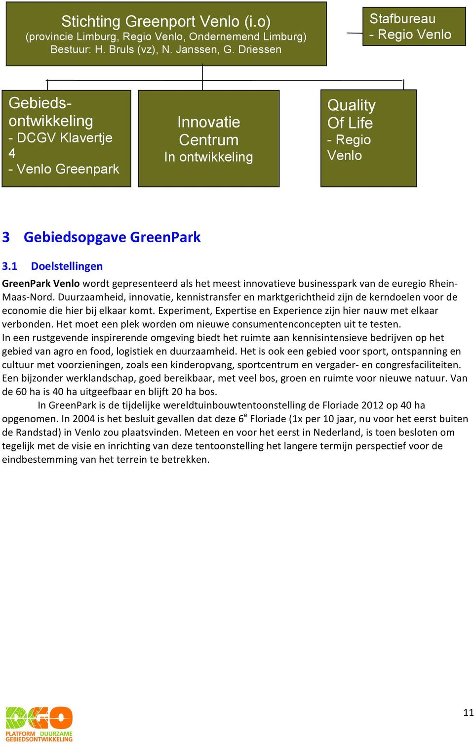 1 Doelstellingen GreenPark Venlo wordt gepresenteerd als het meest innovatieve businesspark van de euregio Rhein- Maas- Nord.