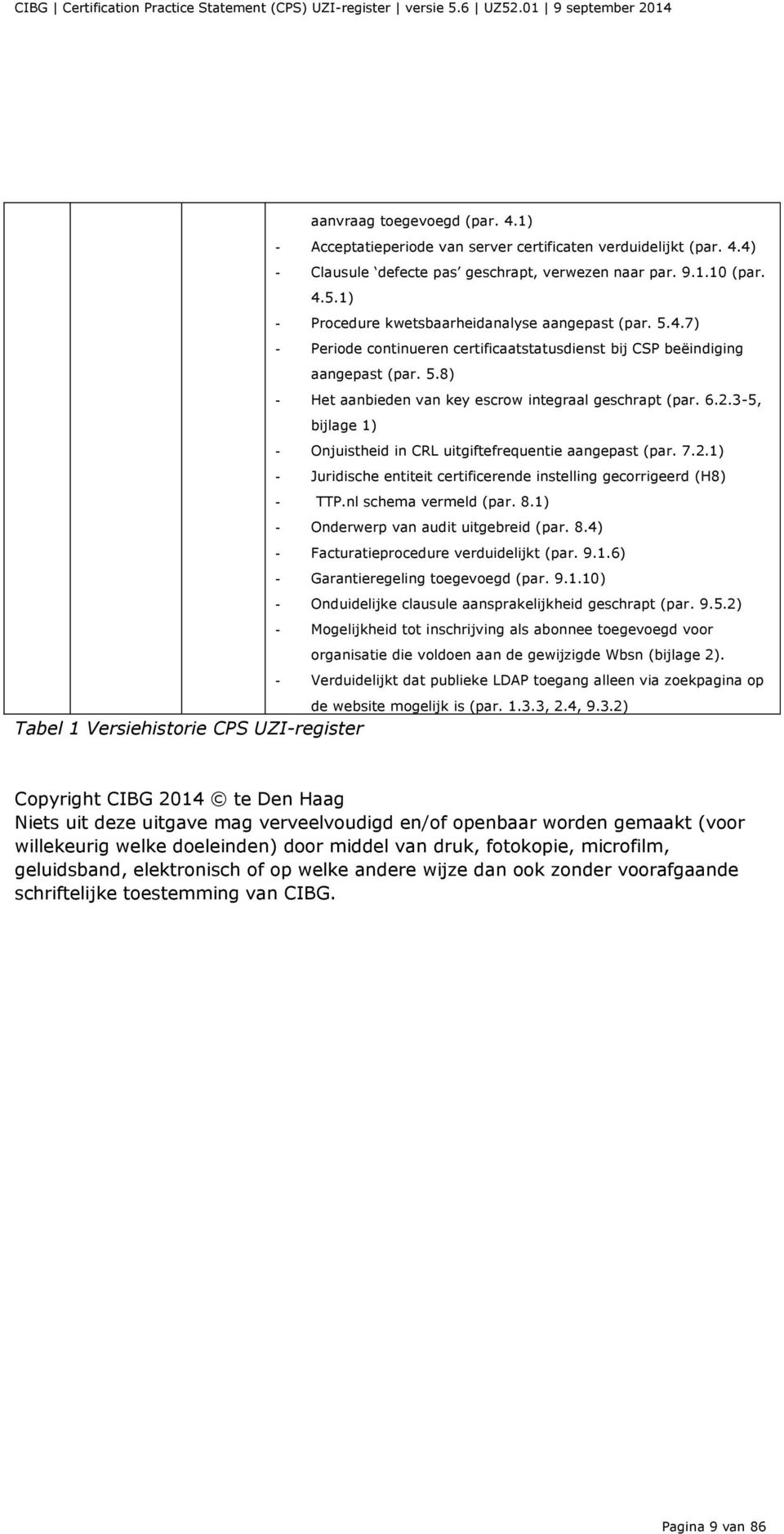 6.2.3-5, bijlage 1) - Onjuistheid in CRL uitgiftefrequentie aangepast (par. 7.2.1) - Juridische entiteit certificerende instelling gecorrigeerd (H8) - TTP.nl schema vermeld (par. 8.