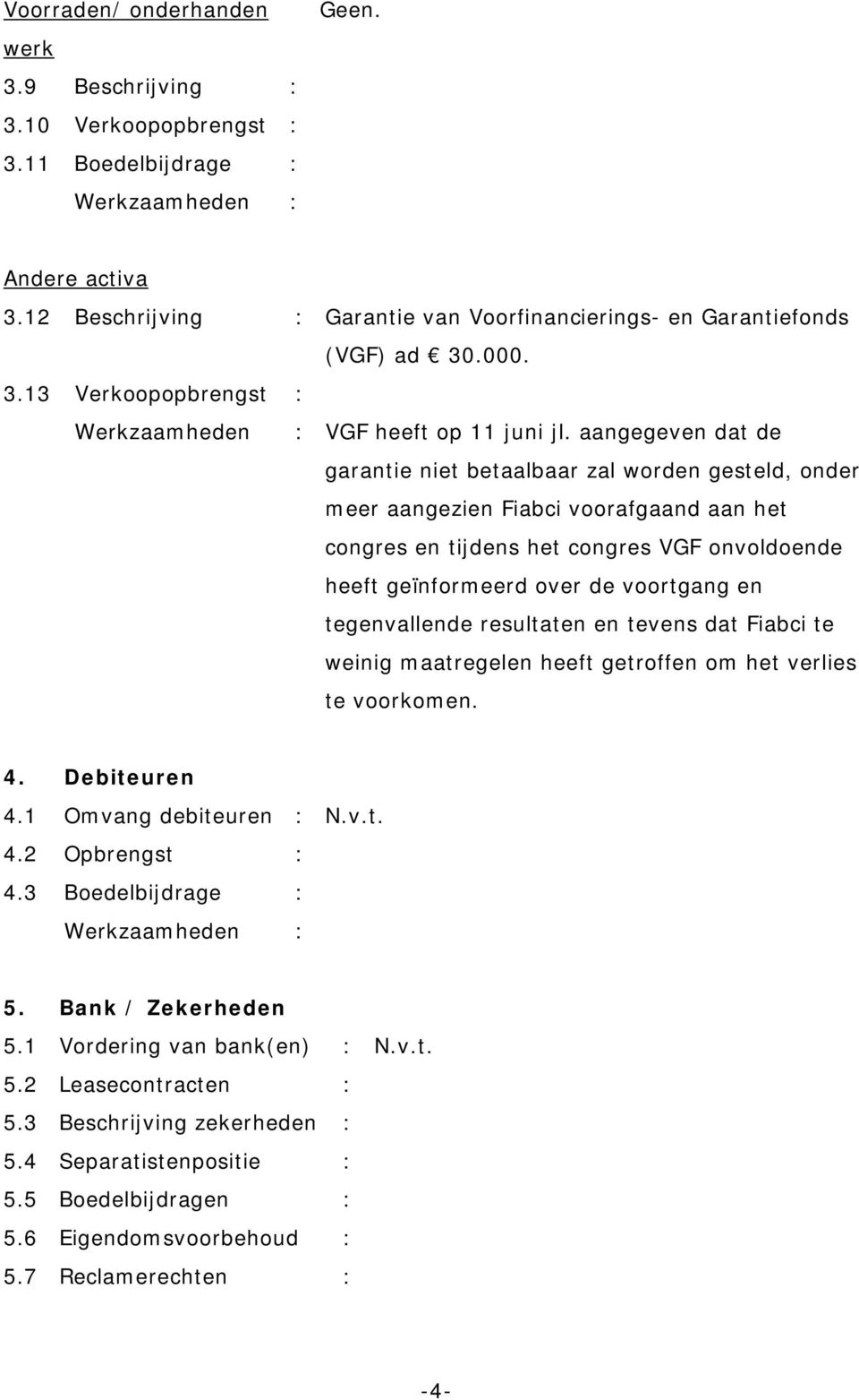 aangegeven dat de garantie niet betaalbaar zal worden gesteld, onder meer aangezien Fiabci voorafgaand aan het congres en tijdens het congres VGF onvoldoende heeft geïnformeerd over de voortgang en