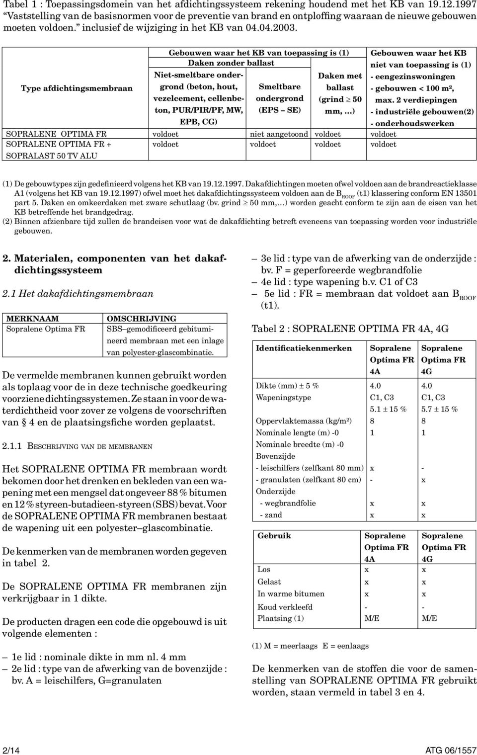 Gebouwen waar het KB van toepassing is (1) Gebouwen waar het KB Daken zonder ballast niet van toepassing is (1) Type afdichtingsmembraan Nietsmeltbare ondergrond (beton, hout, vezelcement,