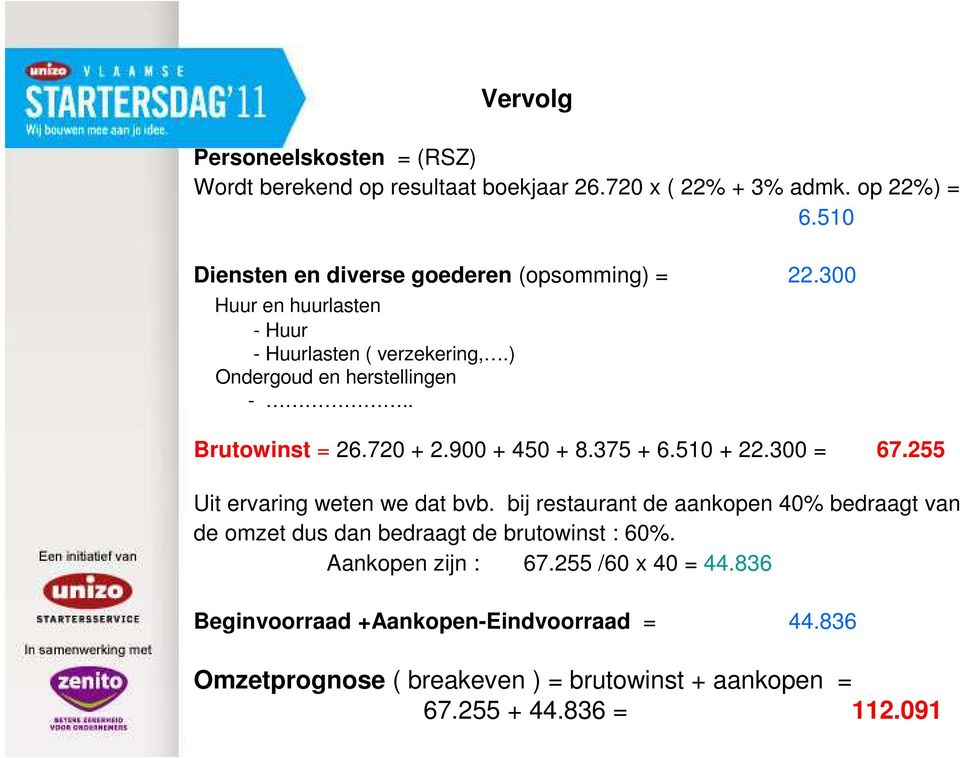 . Brutowinst = 26.720 + 2.900 + 450 + 8.375 + 6.510 + 22.300 = 67.255 Uit ervaring weten we dat bvb.