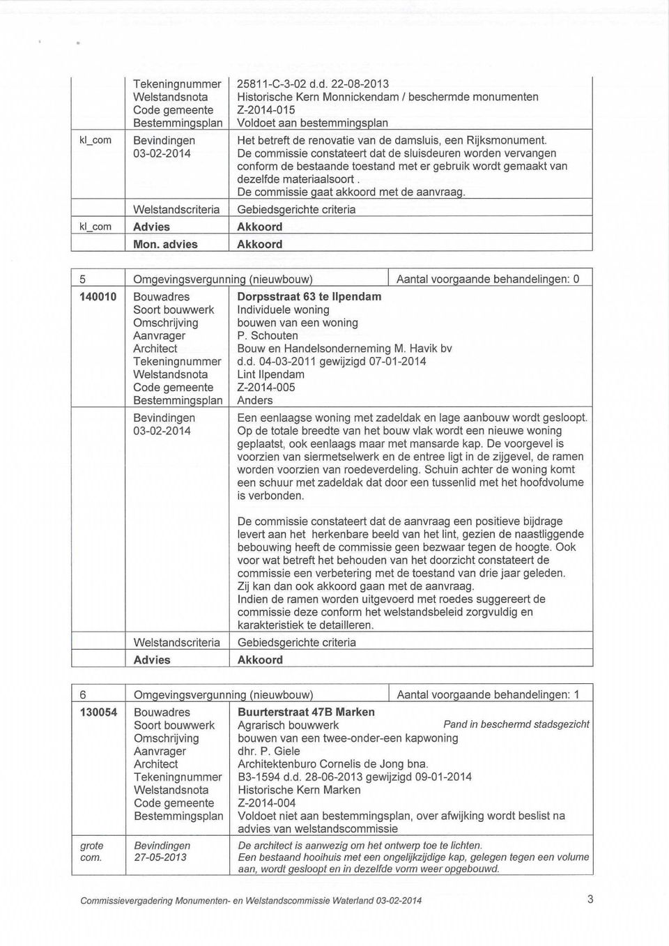 advies Akkoord 5 Omgevingsvergunning (nieuwbouw) Aantal voorgaande behandelingen: 0 140010 Bouwadres Dorpsstraat 63 te llpendam Individuele woning bouwen van een woning P.