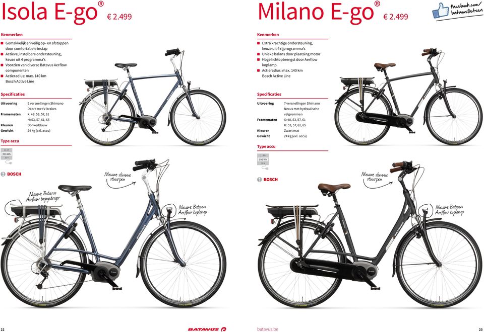140 km Bosch Active Line Extra krachtige ondersteuning, keuze uit 4 rijprogramma s Unieke balans door plaatsing motor Hoge lichtopbrengst door Aerflow koplamp Actieradius: max.