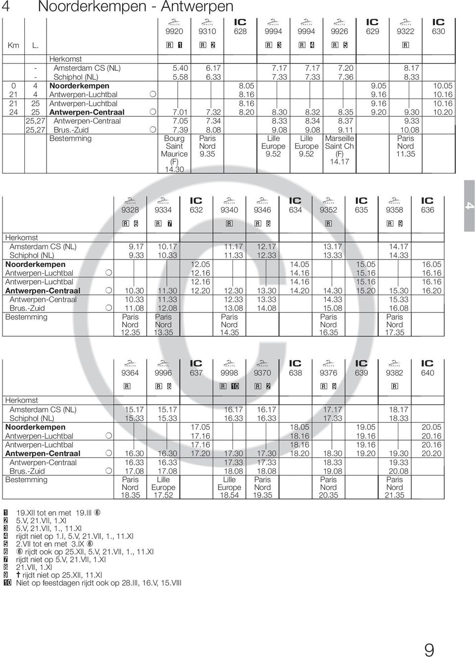 20 25,27 Antwerpen-Centraal 7.05 7.3 8.33 8.3 8.37 9.33 25,27 Brus.-Zuid + 7.39 8.08 9.08 9.08 9.11 10.08 Bourg Saint Maurice (F) 1.30 9.35 9.52 9.52 Marseille Saint Ch (F) 1.17 11.