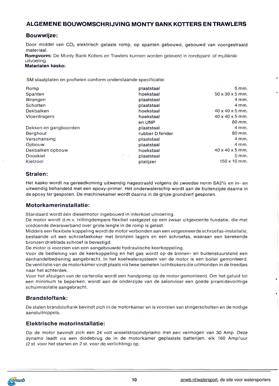 Materialen kasko: SM staalplaten en profielen conform onderstaande specificatie: Romp Spanten Wrangen Schotten Dekbalken Vloerdragers plaatstaal hoekstaal plaatstaal plaatstaal hoekstaal hoekstaal