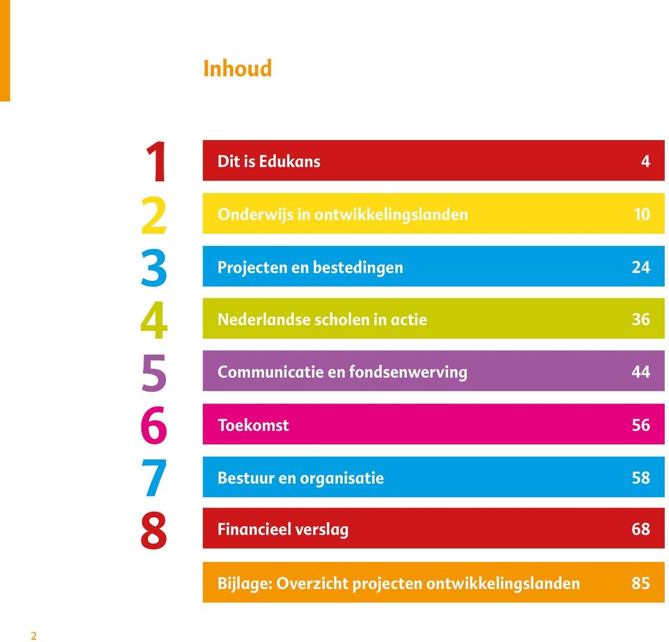 in actie 36 Communicatie en fondsenwerving 44 Toekomst 56 Bestuur en