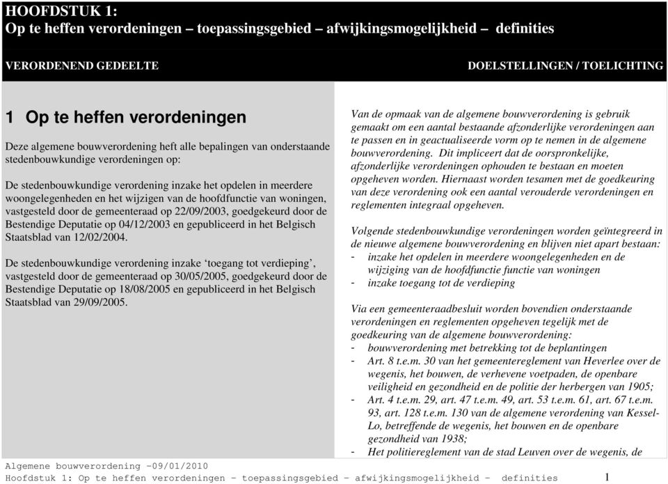 hoofdfunctie van woningen, vastgesteld door de gemeenteraad op 22/09/2003, goedgekeurd door de Bestendige Deputatie op 04/12/2003 en gepubliceerd in het Belgisch Staatsblad van 12/02/2004.