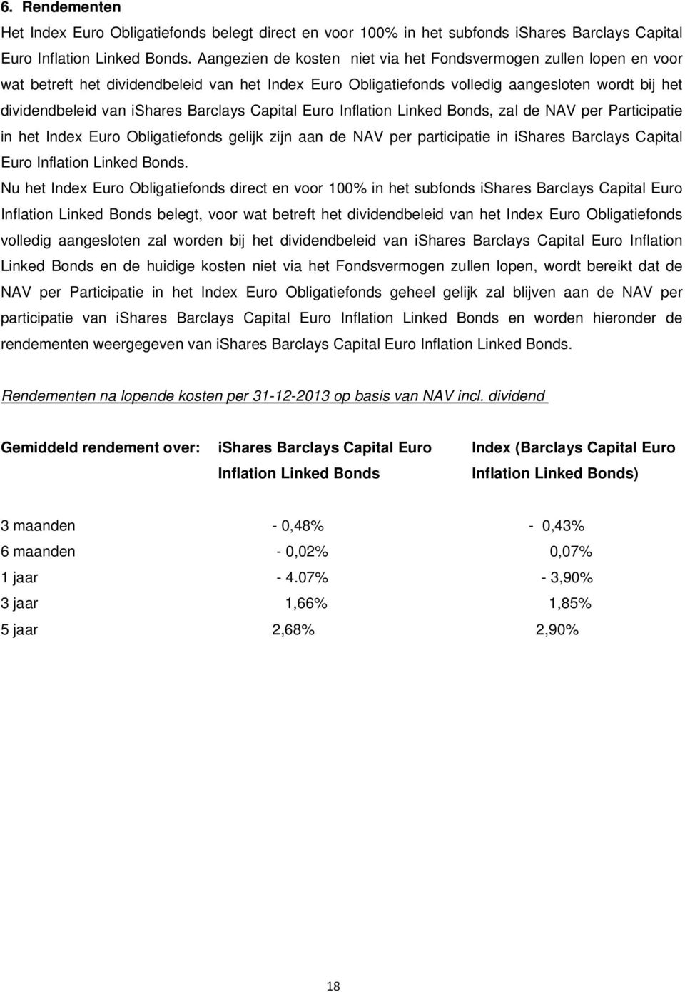 Barclays Capital Euro Inflation Linked Bonds, zal de NAV per Participatie in het Index Euro Obligatiefonds gelijk zijn aan de NAV per participatie in ishares Barclays Capital Euro Inflation Linked