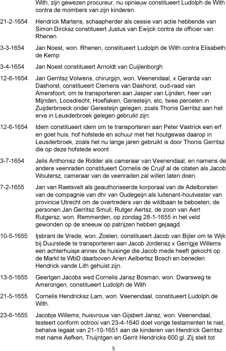 Rhenen, constitueert Ludolph de With contra Elisabeth de Kemp 3-4-1654 Jan Noest constitueert Arnoldt van Cuijlenborgh 12-6-1654 Jan Gerritsz Volwens, chirurgijn, won.