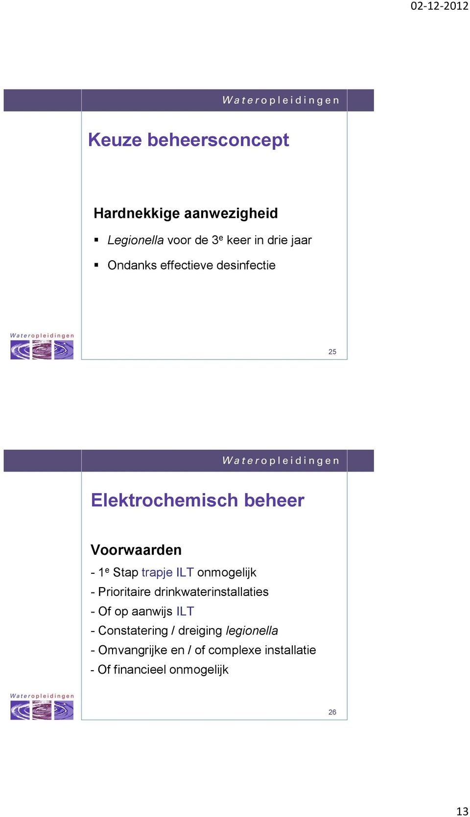 ILT onmogelijk - Prioritaire drinkwaterinstallaties - Of op aanwijs ILT - Constatering /