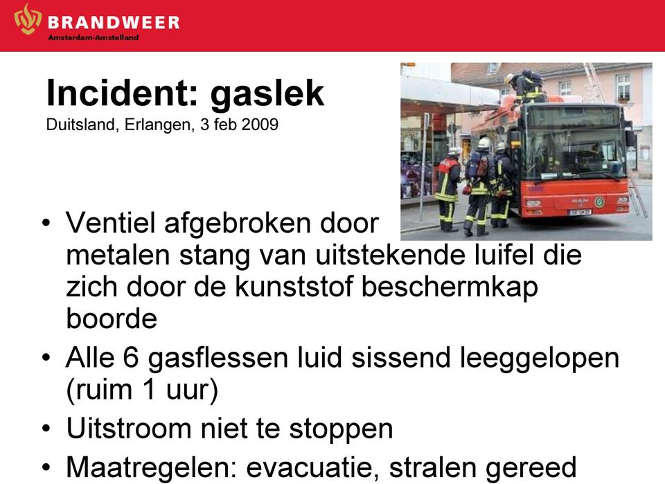 beschermkap boorde Alle 6 gasflessen luid sissend leeggelopen (ruim