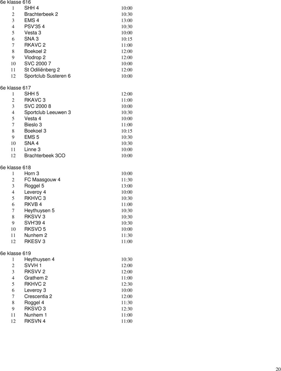 12 Brachterbeek 3CO 6e klasse 618 1 Horn 3 2 FC Maasgouw 4 3 Roggel 5 4 Leveroy 4 5 RKHVC 3 6 RKVB 4 7 Heythuysen 5 8 RKSVV 3 9 SVH'39 4 10 RKSVO 5 11