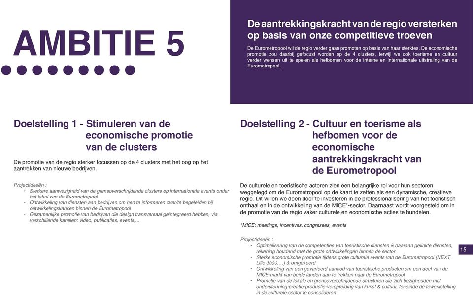 Eurometropool. Doelstelling 1 - Stimuleren van de economische promotie van de clusters De promotie van de regio sterker focussen op de 4 clusters met het oog op het aantrekken van nieuwe bedrijven.