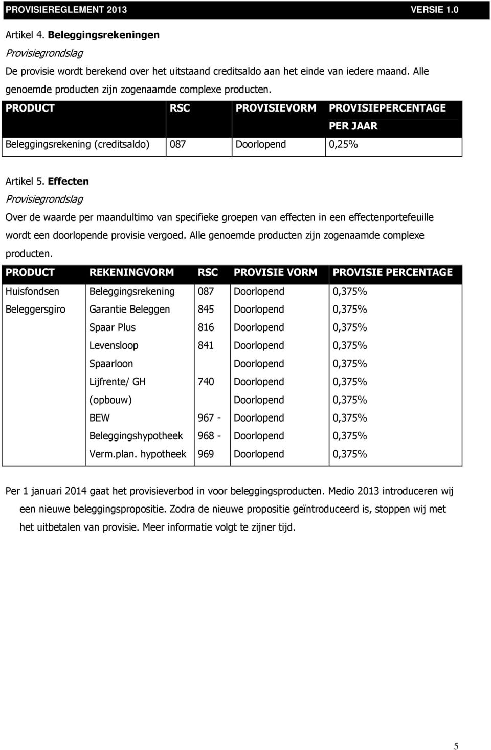 Effecten Over de waarde per maandultimo van specifieke groepen van effecten in een effectenportefeuille wordt een doorlopende provisie vergoed.