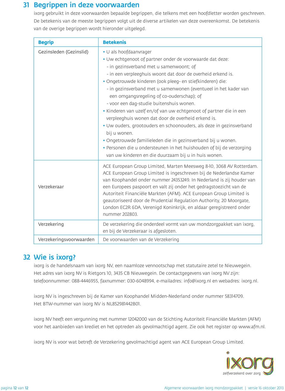 Begrip Gezinsleden (Gezinslid) Verzekeraar Verzekering Verzekeringsvoorwaarden Betekenis U als hoofdaanvrager Uw echtgenoot of partner onder de voorwaarde dat deze: - in gezinsverband met u