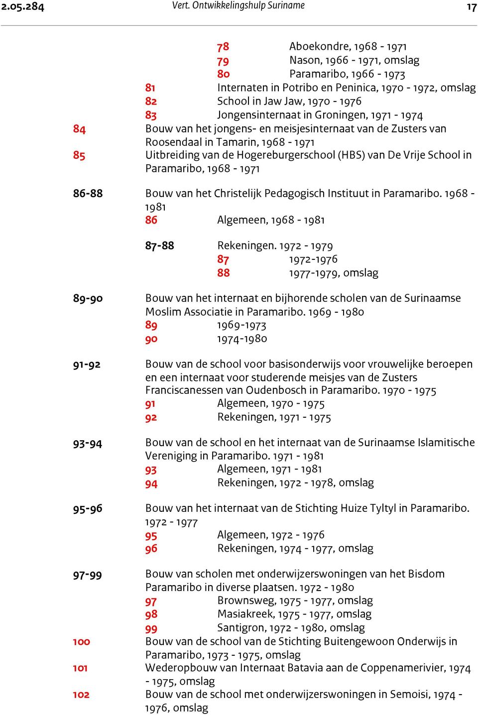 Jongensinternaat in Groningen, 1971-1974 84 Bouw van het jongens- en meisjesinternaat van de Zusters van Roosendaal in Tamarin, 1968-1971 85 Uitbreiding van de Hogereburgerschool (HBS) van De Vrije