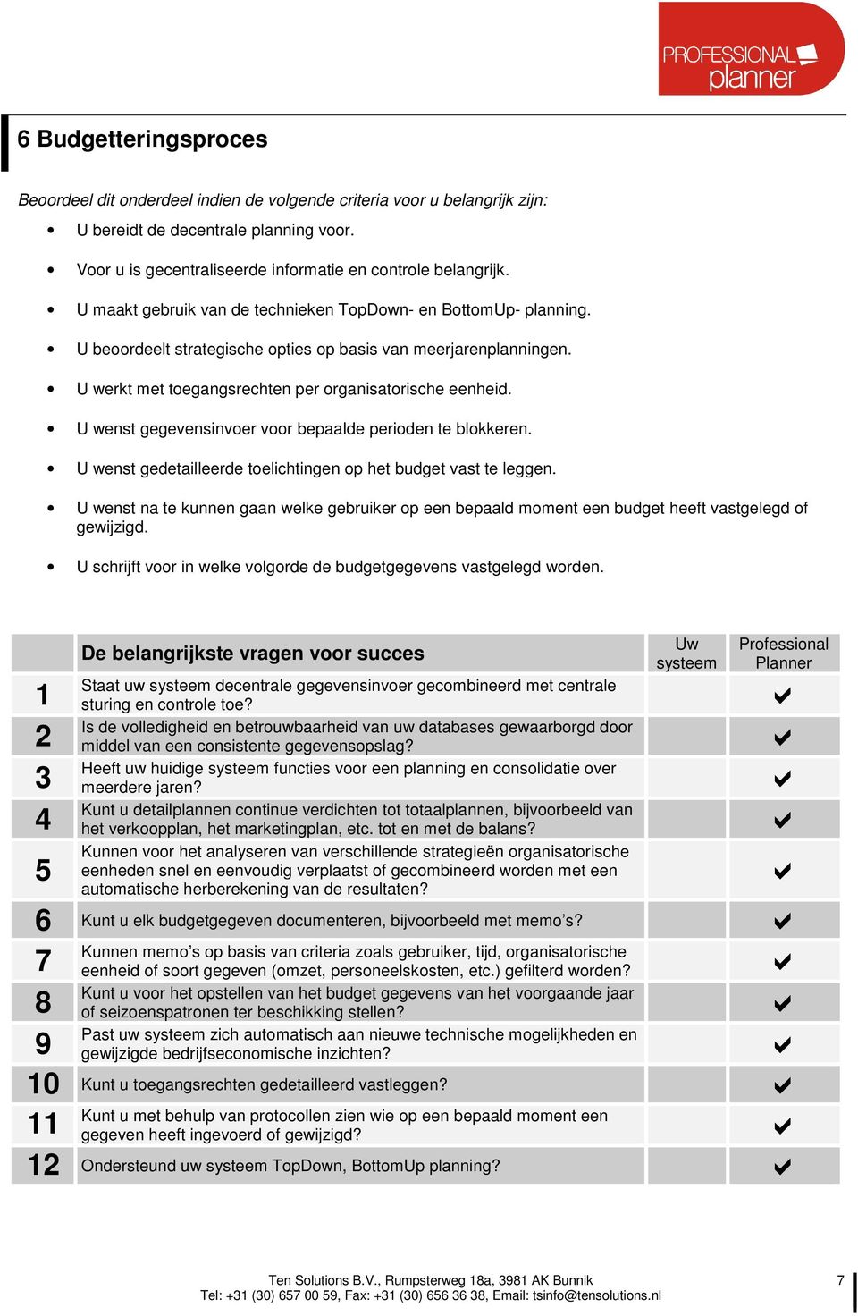 U wenst gedetailleerde toelichtingen op het budget vast te leggen. U wenst na te kunnen gaan welke gebruiker op een bepaald moment een budget heeft vastgelegd of gewijzigd.