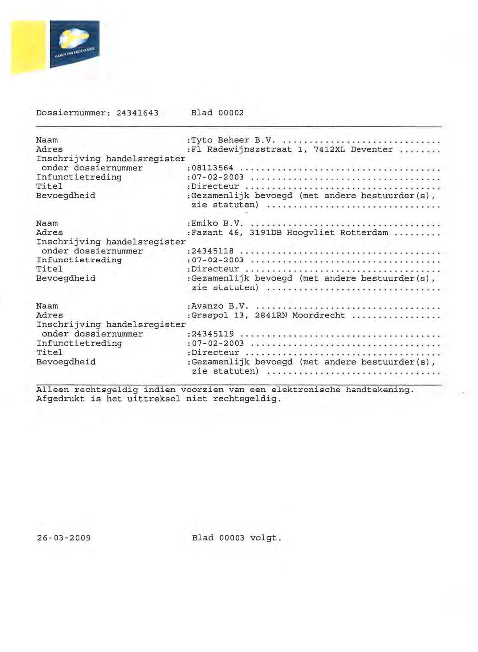 ... Adres :Fazant 46, 3191DB Hoogvliet Rotterdam..... Inschrij ving handelsregister onder dossiernummer :24345118........ Infunctietreding :07-02-2003.... Ti tel: Directeur.