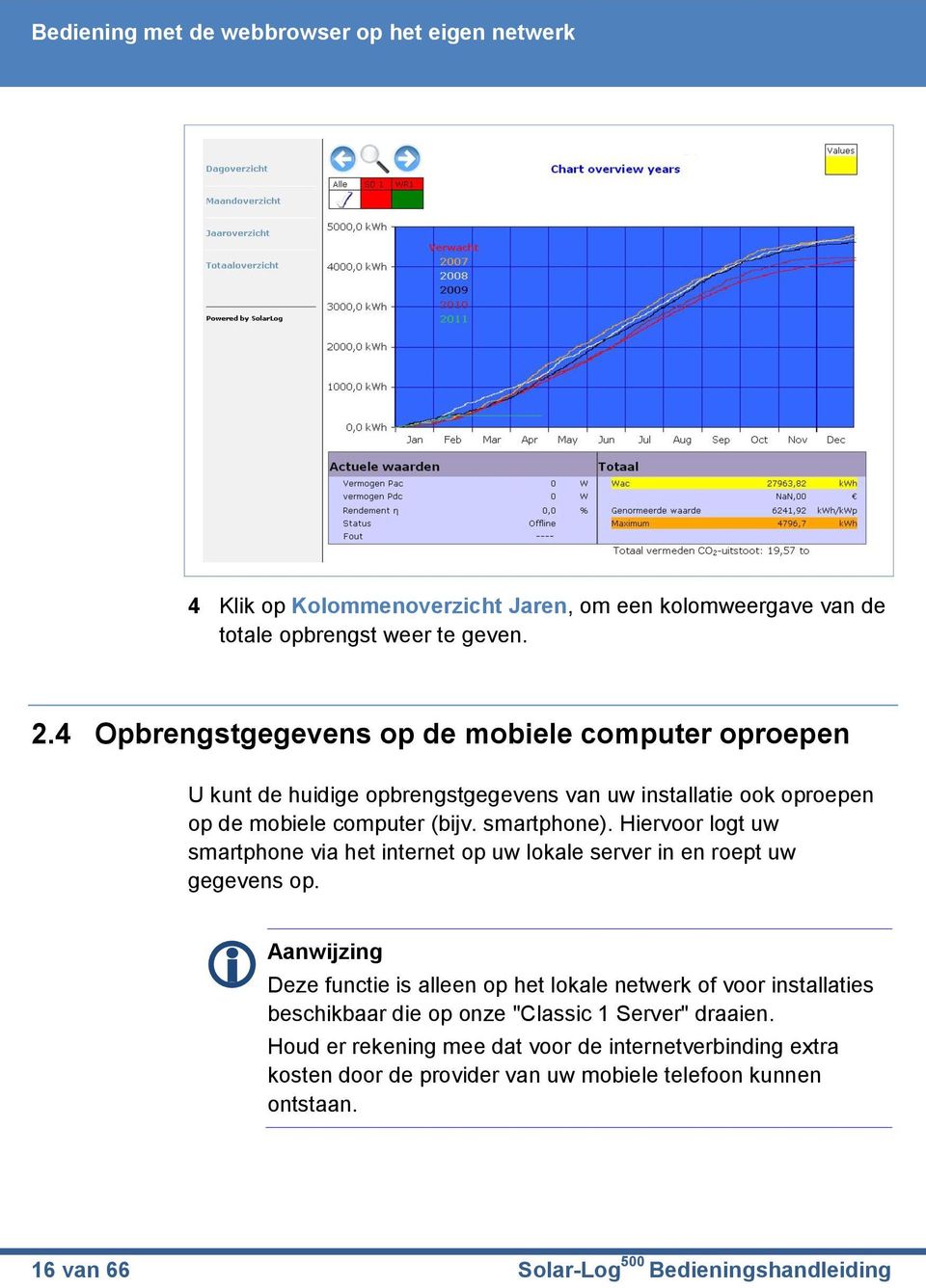 Hiervoor logt uw smartphone via het internet op uw lokale server in en roept uw gegevens op.