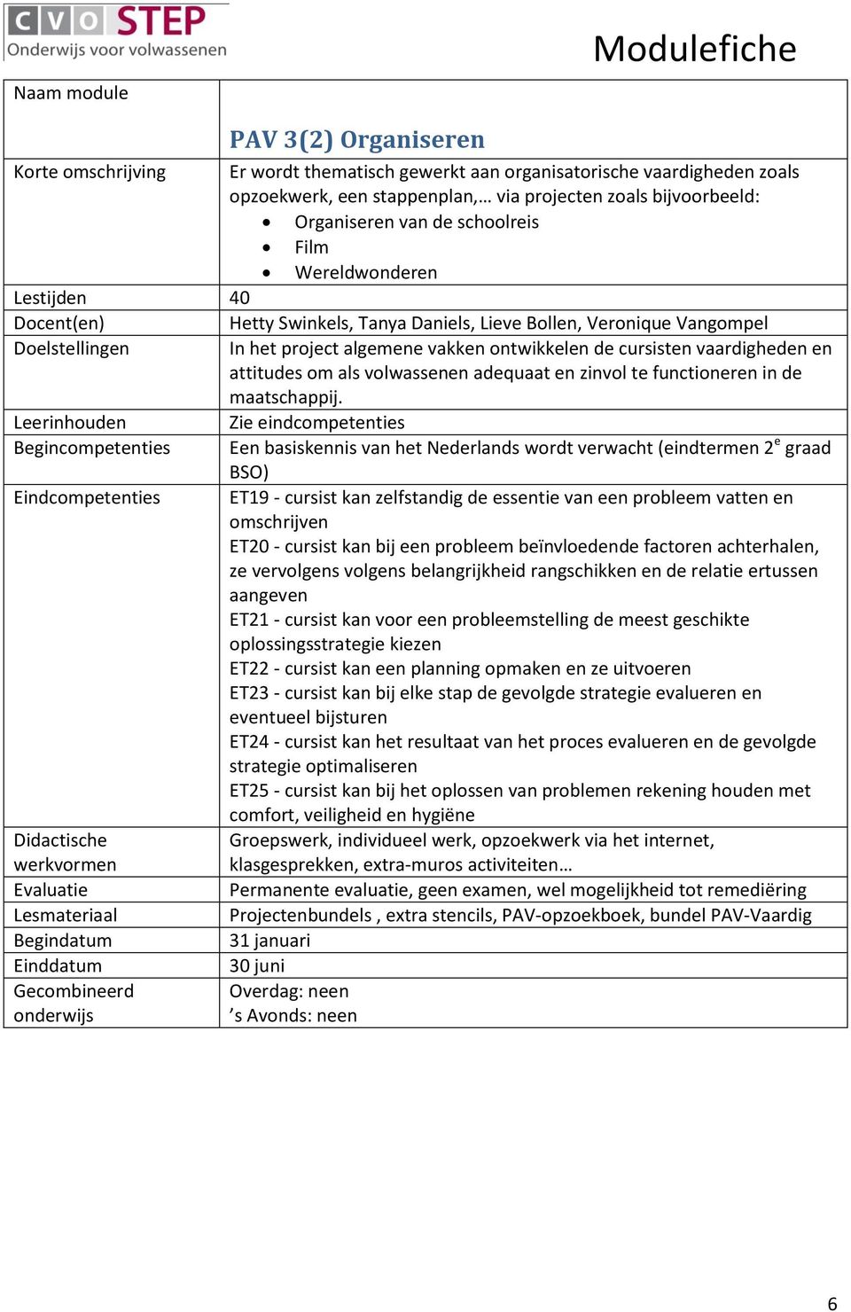 vatten en omschrijven ET20 - cursist kan bij een probleem beïnvloedende factoren achterhalen, ze vervolgens volgens belangrijkheid rangschikken en de relatie ertussen aangeven ET21 - cursist kan voor