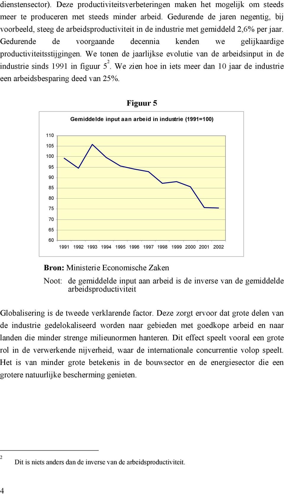 Gedurende de voorgaande decennia kenden we gelijkaardige productiviteitsstijgingen. We tonen de jaarlijkse evolutie van de arbeidsinput in de industrie sinds 1991 in figuur 5 2.