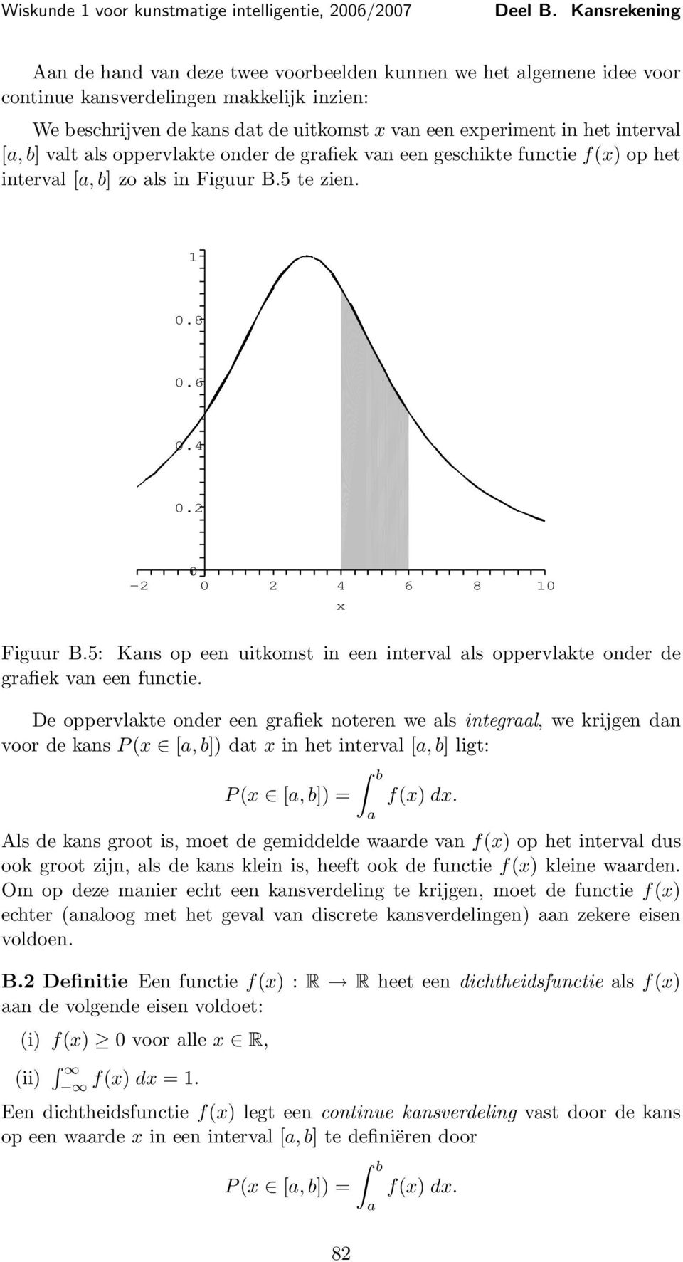 5: Kans op een uitkomst in een interval als oppervlakte onder de grafiek van een functie.