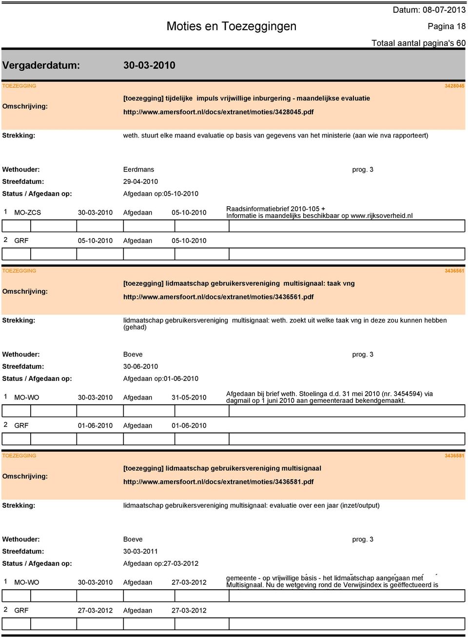 3 1 MO-ZCS 30-03-2010 Afgedaan 05-10-2010 Raadsinformatiebrief 2010-105 + Informatie is maandelijks beschikbaar op www.rijksoverheid.