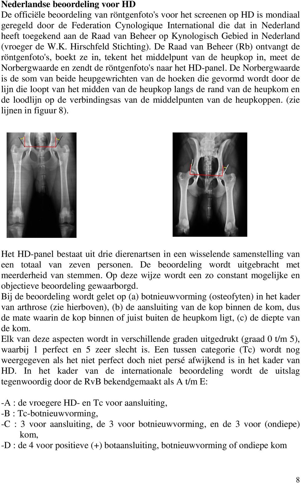 De Raad van Beheer (Rb) ontvangt de röntgenfoto's, boekt ze in, tekent het middelpunt van de heupkop in, meet de Norbergwaarde en zendt de röntgenfoto's naar het HD-panel.