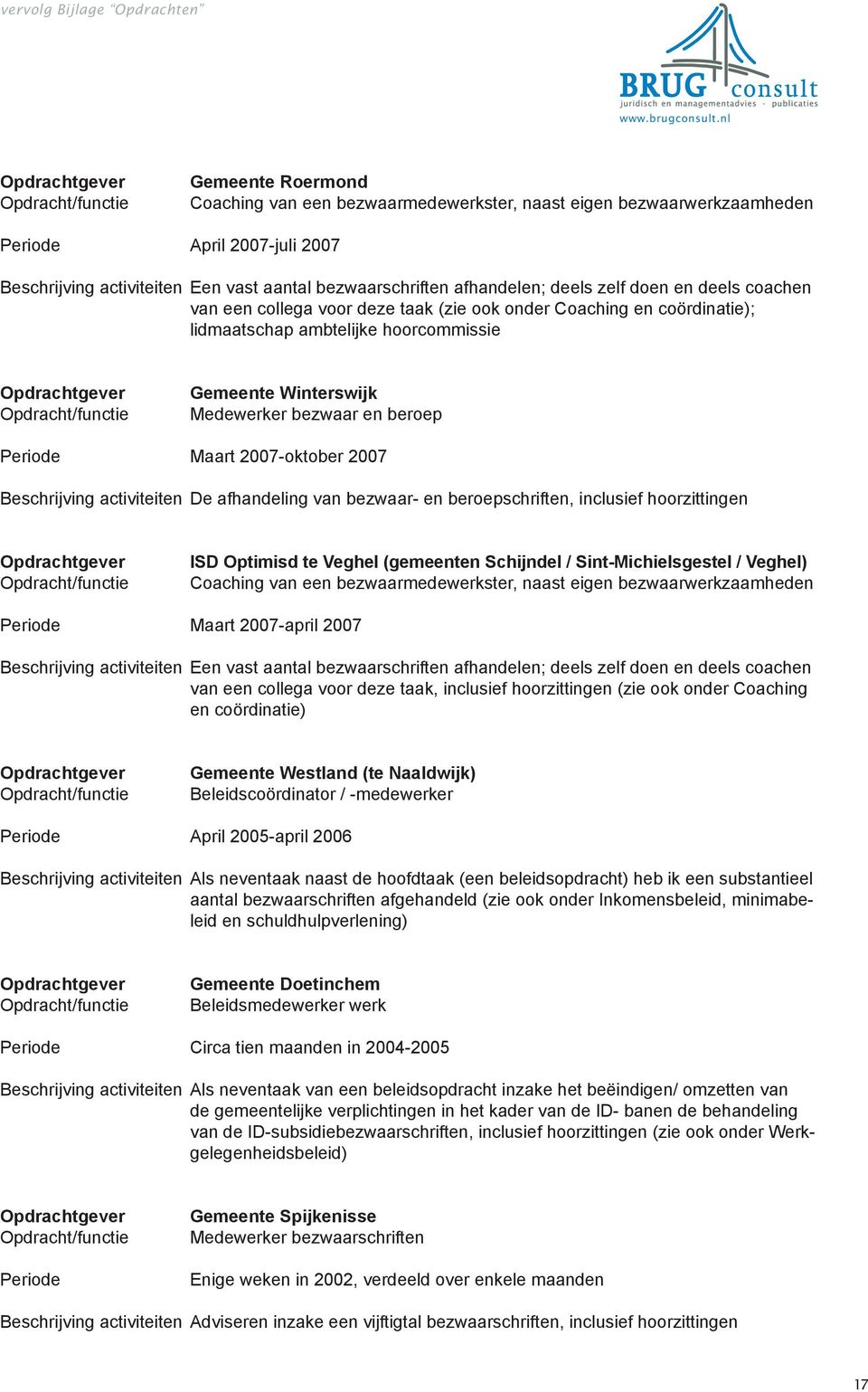 2007-oktober 2007 Beschrijving activiteiten De afhandeling van bezwaar- en beroepschriften, inclusief hoorzittingen ISD Optimisd te Veghel (gemeenten Schijndel / Sint-Michielsgestel / Veghel)