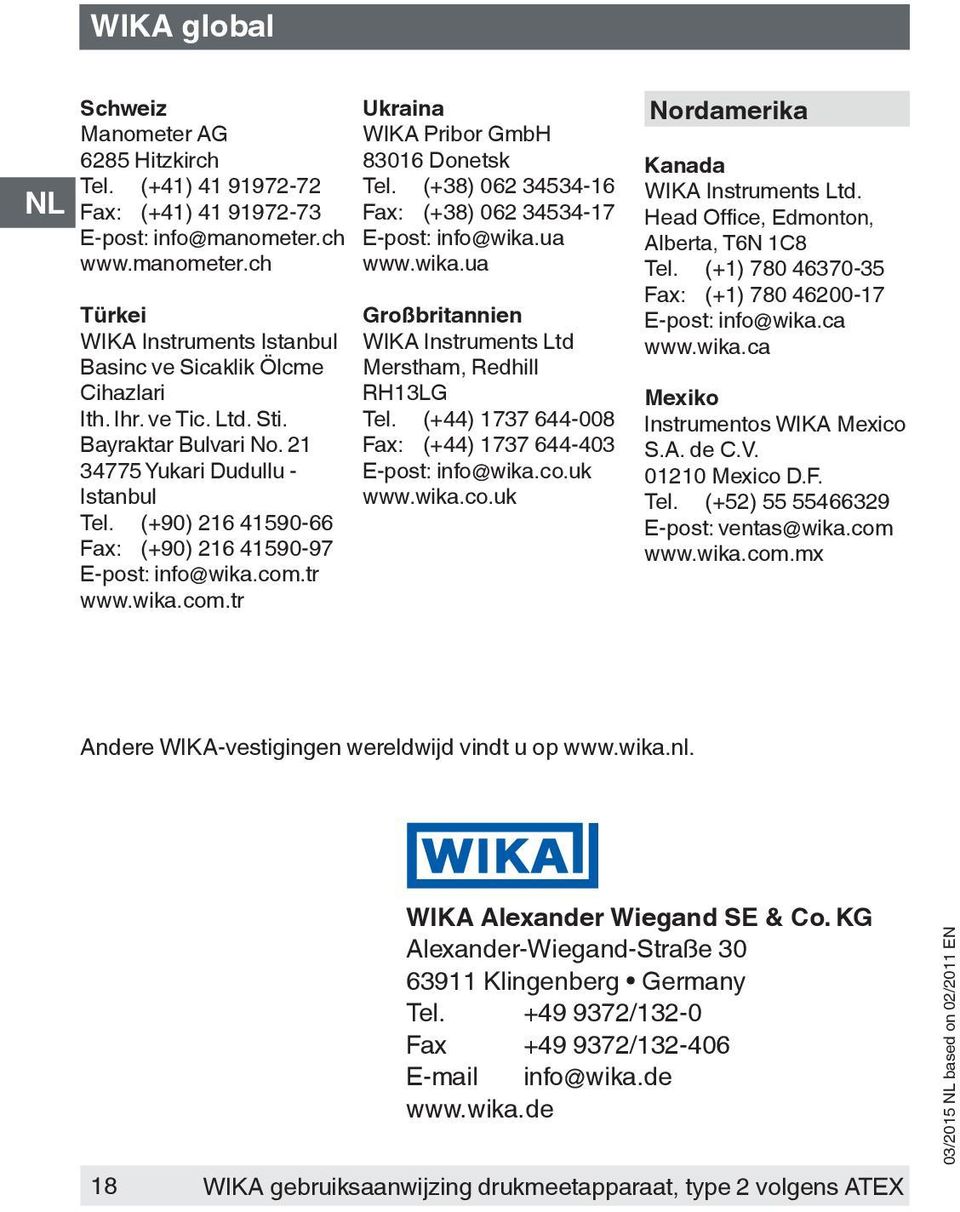 (+38) 062 34534-16 Fax: (+38) 062 34534-17 E-post: info@wika.ua www.wika.ua Großbritannien WIKA Instruments Ltd Merstham, Redhill RH13LG Tel.